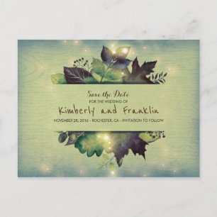 Rustic Woodland Leaves en Lights Save the Date Aankondigingskaart