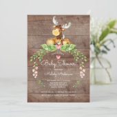 Rustic Woodland Moose Baby shower Invitation Kaart (Staand voorkant)