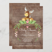 Rustic Woodland Moose Baby shower Invitation Kaart (Voorkant / Achterkant)