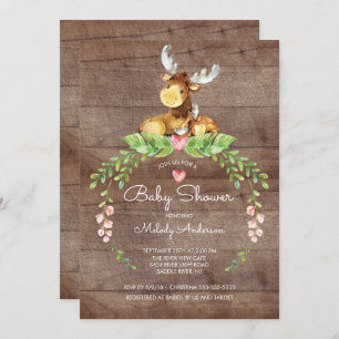 Rustic Woodland Moose Baby shower Invitation Kaart
