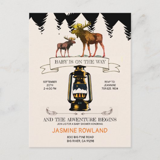 Rustic Woodland Moose Baby shower Uitnodiging Briefkaart (Voorkant)
