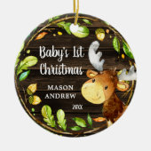 Rustic Woodland Moose Baby's eerste Kerstmis Keramisch Ornament (Voorkant)