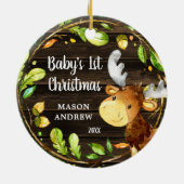 Rustic Woodland Moose Baby's eerste Kerstmis Keramisch Ornament (Achterkant)