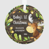 Rustic Woodland Moose Baby's Eerste Kerstmis Ornament (achterkant)