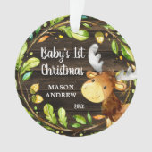Rustic Woodland Moose Baby's Eerste Kerstmis Ornament (voorkant)