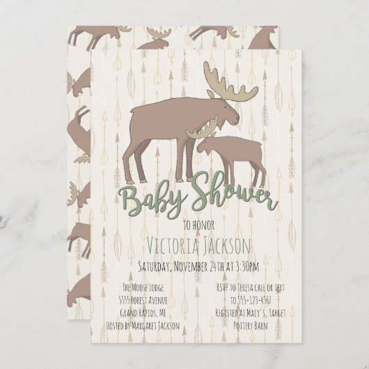 Rustic Woodland Moose en Baby shower Kaart (Voorkant / Achterkant)