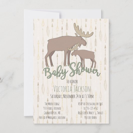 Rustic Woodland Moose en Baby shower Kaart (Voorkant)