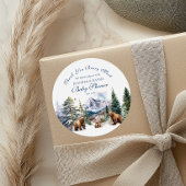 Rustic Woodland Mountain Beer Baby shower Bedankt Ronde Sticker