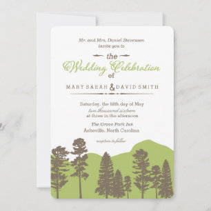 Rustic Woodland Mountain en Trees Wedding Invite Kaart