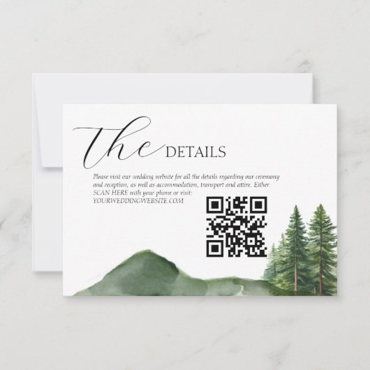 Rustic Woodland Mountain Forest Wedding details RSVP Kaartje (Voorkant)