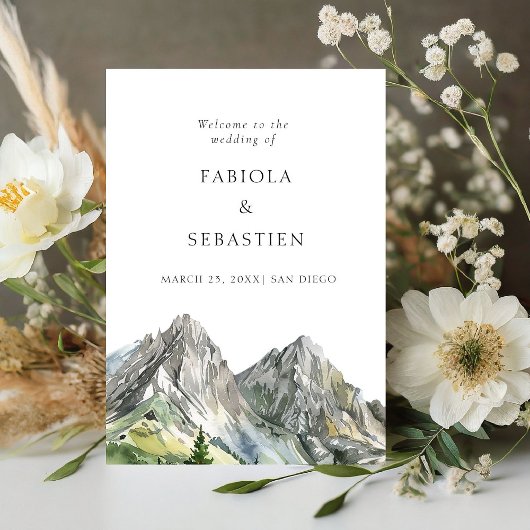 Rustic Woodland Mountain Forest Wedding Welkom Reclamebord Met Voetstuk