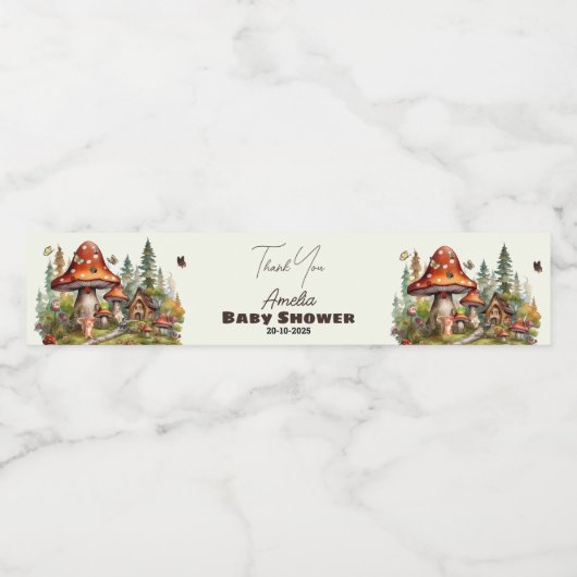 Rustic Woodland Mushroom Baby shower Dank u Waterfles Etiket (Enkel label)
