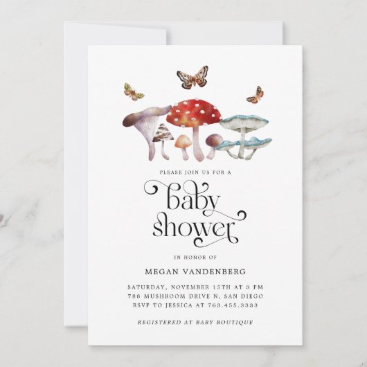 Rustic Woodland Mushroom Baby shower Uitnodiging (Voorkant)
