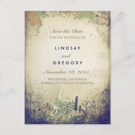 Rustic Woodland Navy Save the Date Briefkaarten (Voorkant)