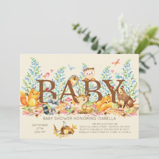 Rustic Woodland Neutral Baby shower Invitation Kaart (Staand voorkant)