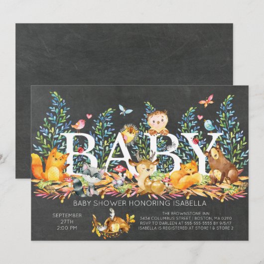 Rustic Woodland Neutral Baby shower Invitation Kaart (Voorkant / Achterkant)