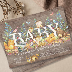 Rustic Woodland Neutral Baby shower Invitation Kaart