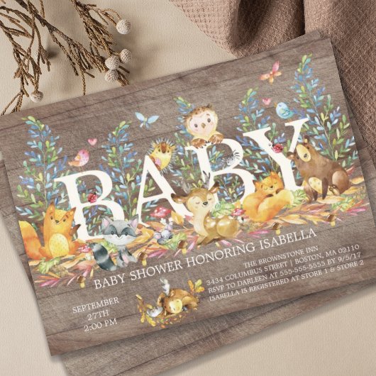 Rustic Woodland Neutral Baby shower Invitation Kaart
