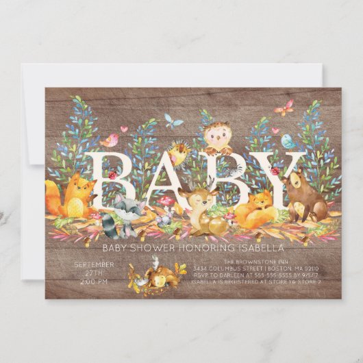 Rustic Woodland Neutral Baby shower Invitation Kaart (Voorkant)