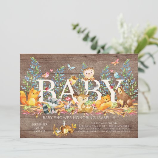 Rustic Woodland Neutral Baby shower Invitation Kaart (Staand voorkant)