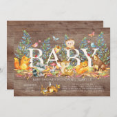 Rustic Woodland Neutral Baby shower Invitation Kaart (Voorkant / Achterkant)