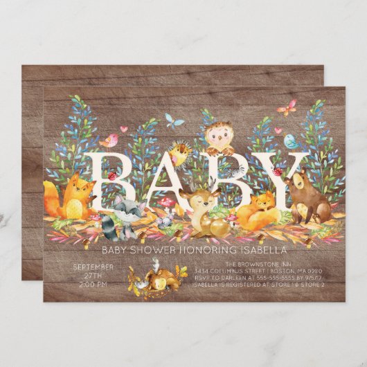 Rustic Woodland Neutral Baby shower Invitation Kaart (Voorkant / Achterkant)