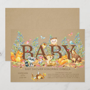 Rustic Woodland Neutral Baby shower Invitation Kaart