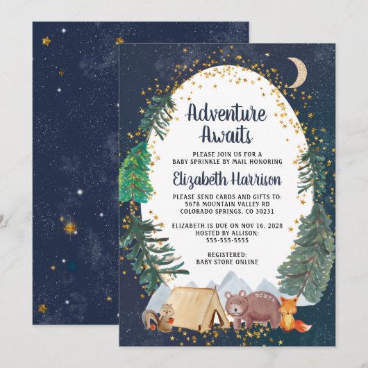 Rustic Woodland Night Sky Baby Sprinkle van Mail Kaart (Voorkant / Achterkant)