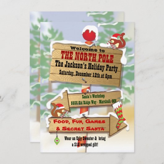 Rustic Woodland North Pole Signs Holiday Kaart (Voorkant / Achterkant)