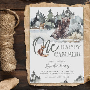 Rustic Woodland One Happy Camper Birthday Kaart