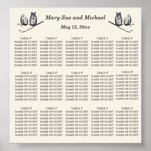 Rustic Woodland Owls Seating Arrangement Poster (Voorkant)