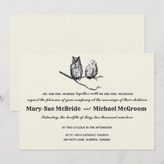 Rustic Woodland Owls Wedding Invitation Kaart (Voorkant / Achterkant)