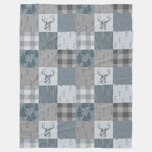 Rustic Woodland Patchwork Fleece Blanket - Blue (Voorkant)