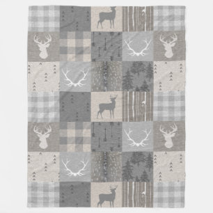 Rustic Woodland Patchwork - Neutrals Fleece Deken