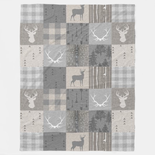 Rustic Woodland Patchwork - Neutrals Fleece Deken (Voorkant)