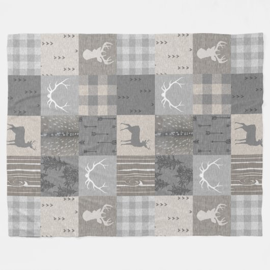 Rustic Woodland Patchwork - Neutrals Fleece Deken (Voorkant (Horizontaal))
