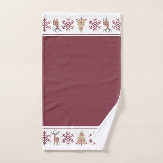 Rustic Woodland Pattern Maroon Tan Kerstmis Bad Handdoek (Handdoek)