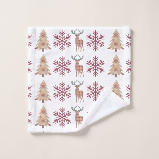 Rustic Woodland Pattern Maroon Tan Kerstmis Bad Handdoek (Wasdoekje)