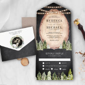 Rustic Woodland Pine Forest Wood Slice Wedding All In One Uitnodiging