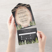 Rustic Woodland Pine Forest Wood Slice Wedding All In One Uitnodiging (Afscheurbaar)