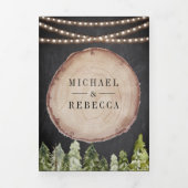 Rustic Woodland Pine Forest Wood Slice Wedding Drieluik Uitnodiging (Cover)