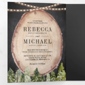 Rustic Woodland Pine Forest Wood Slice Wedding Drieluik Uitnodiging (Binnenzijde eerst)