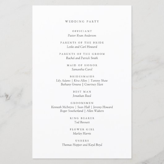 Rustic Woodland Pine Tree Wedding Programme (Achterkant)