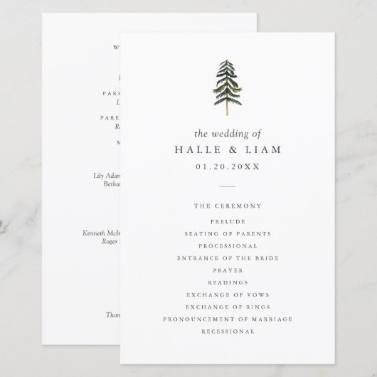 Rustic Woodland Pine Tree Wedding Programme (Voorkant / Achterkant)