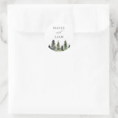 Rustic Woodland Pine Tree Wedding Ronde Sticker (Tas)