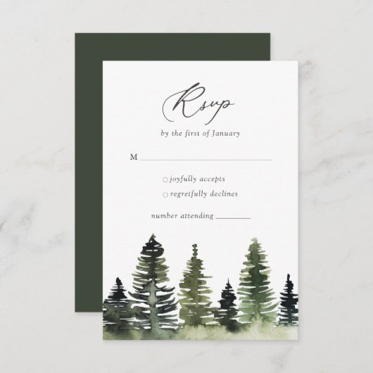 Rustic Woodland Pine Tree Wedding RSVP-kaart RSVP Kaartje (Voorkant / Achterkant)