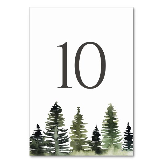 Rustic Woodland Pine Tree Wedding Table Number Kaart (Voorkant)