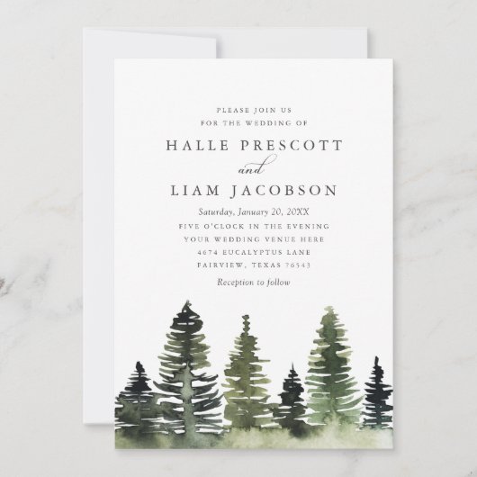 Rustic Woodland Pine Trees Wedding Kaart (Voorkant)