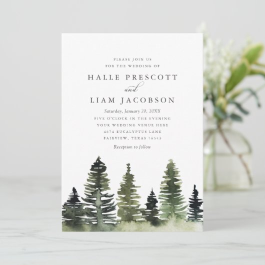 Rustic Woodland Pine Trees Wedding Kaart (Staand voorkant)