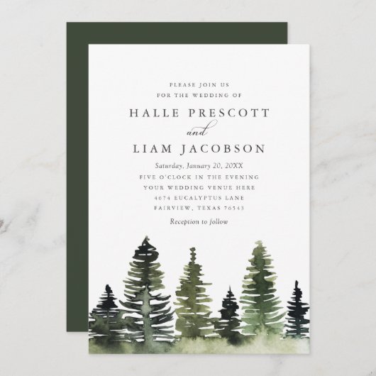 Rustic Woodland Pine Trees Wedding Kaart (Voorkant / Achterkant)